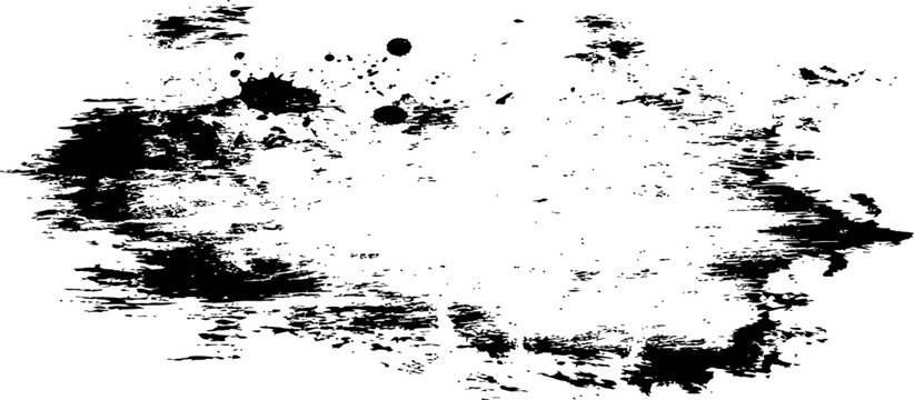 Black Ink Splatter and Grunge Brush Stroke Texture Overlay Vector Element