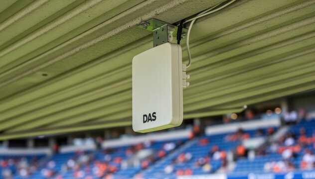 Antenna system installation : Capturing the essence of a modern stadium, the image highlights a close-up view of a Distributed Antenna System (DAS) setup.