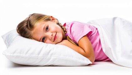 Obraz premium Sweet Dreams: A young child rests peacefully in bed, embraced by a soft pillow and cozy sheets. The image radiates tranquility and innocence.
