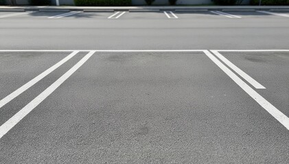 Empty Parking Spaces: An organized arrangement of empty parking spaces marked with clean, white lines, offering a sense of order and readiness. A view of well-structured parking area.