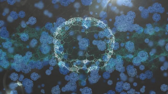 Faint filament outline emerging at center, filament forming ring, blue orbs drifting for science