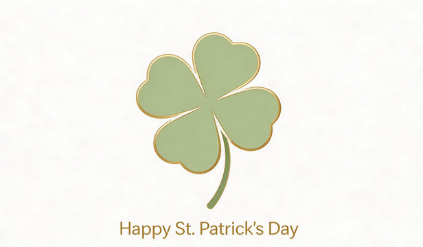 Minimalist Saint Patrick's Day Graphic Design with Golden Shamrock Leaf on White Background