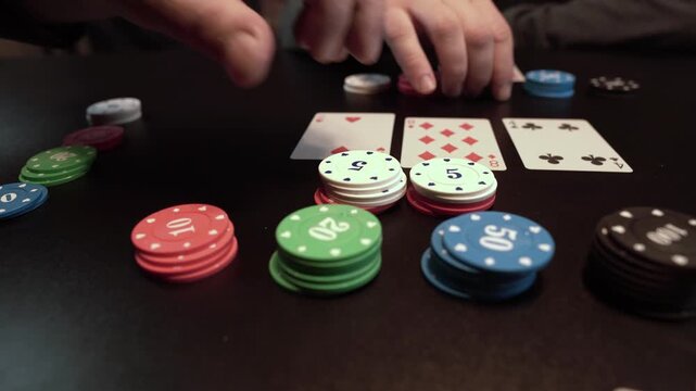 Texas Holdem Poker, Men Playing Game With Chips and Cards
