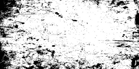 Fototapeta premium Abstract Black and White Grunge Texture Overlay Vector Distressed Background with Scratches and Ink Splatter for Graphic Design