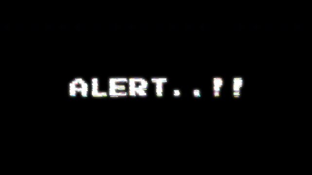 Warning sign with 'Alert' text, neon glow showing System Overload and Risk Detected text on a tech glitch background. Cybersecurity concept. 4K video with alpha channel.