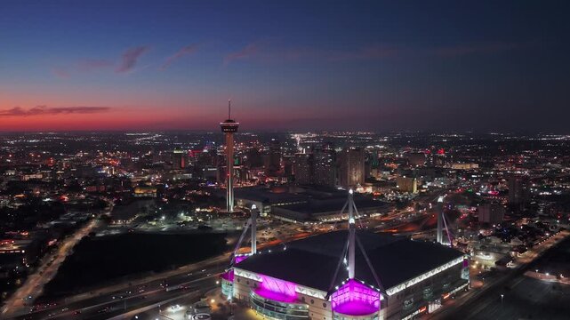 Downtown San Antonio Panoramic Cityscape with Vibrant Sunset Sky