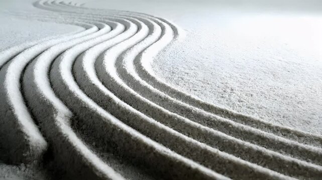 Zen Buddhism, meditation, inner peace, Chinese Japanese Asian tradition. Therapy stress release treatment, health lifestyle. A closeup of a white sand dune with raked sand patterns.