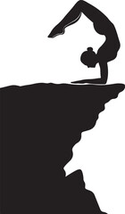 Dynamic black silhouette vector of a female gymnast performing a scorpion handstand on a cliff edge