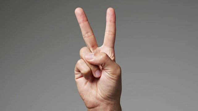 Hand Showing Peace Sign Gesture Closeup.
