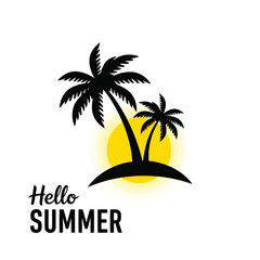 Illustration of vector illustration of palm trees and sunset with hello summer text on vector