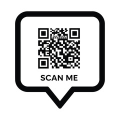 Illustration of qr code with scan me text inside a speech bubble on vector