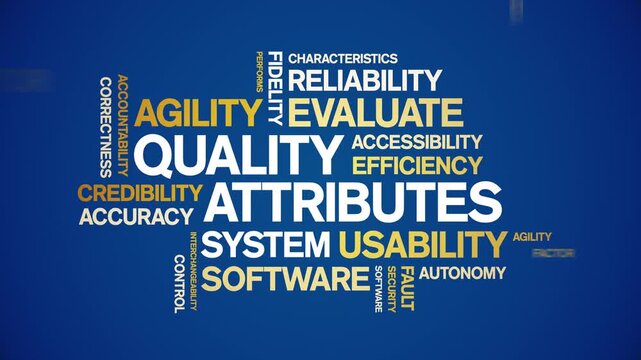 Quality Attributes animated word cloud-text design animation tag kinetic typography seamless loop.