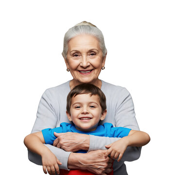 Happy Hispanic Grandmother Hugging Grandson, Intergenerational Family Bond, Senior Woman and Young Boy