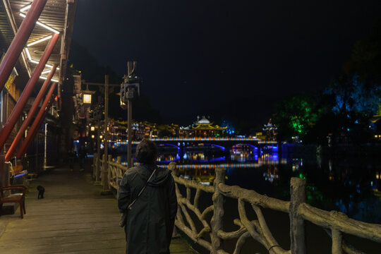 Ancient town of Fenghuang at night in Hunan province, China