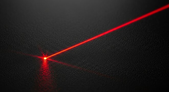 Red Laser Beam Reflecting On Textured Black Surface With Bright Light Spot, Technology Concept