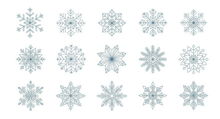 Set of Twelve Elegant Snowflake Designs for Winter Themes.