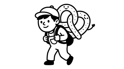 Obraz premium Cartoon baker carrying pretzel