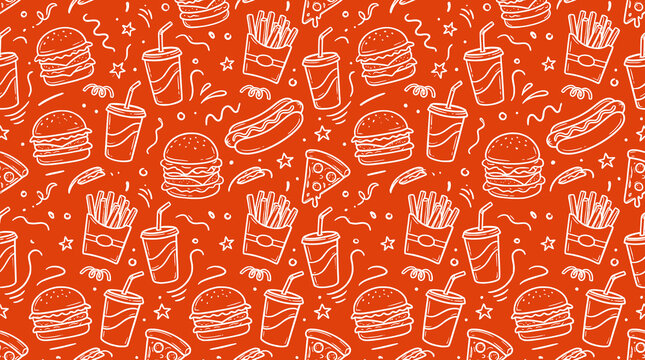 Seamless Fast Food Doodle Pattern