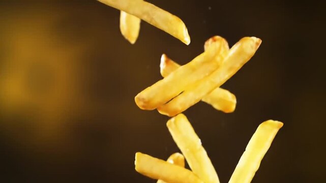 Golden French Fries Falling Downwards.