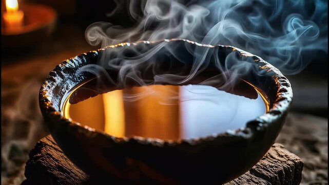 Ayahuasca Brew Steaming Dark Ceramic Ceremony Bowl Loop