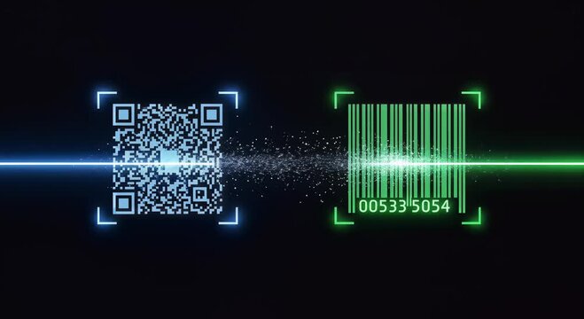 blue neon qrcode scan: glowing square in futuristic interface