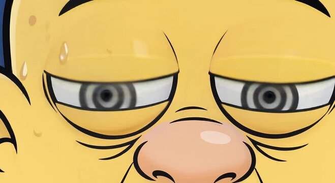 cartoon shocked face with spiral eyes on blue background - funny illustration