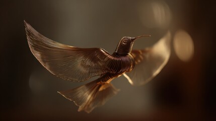 Fototapeta premium Delicate Copper Wire Hummingbird Sculpture Artfully Twisted into Flight