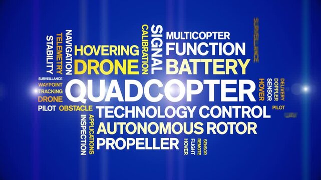 Quadcopter animated word cloud-text design animation tag kinetic typography seamless loop.