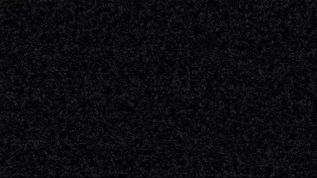 Monochrome tv static noise pattern showing dense analog signal interference and digital glitch grain. Broadcast signal distortion abstract monochrome noise animation. 4K Video