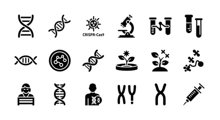 Obraz premium Collection of genetic and scientific symbols representing biotechnology and research in a simple illustration style