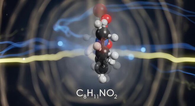 molecule model with colorful atoms and energy arcs - chemical structure animation