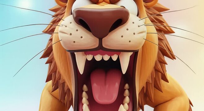 roaring cartoon lion 3d animation pastel gradient backdrop