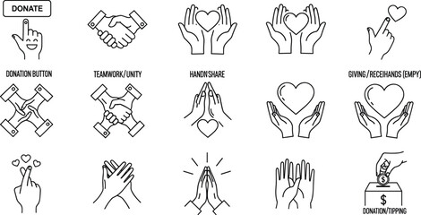 Obraz premium Vector line icons for charity donations digital giving teamwork unity compassionate support and non-profit community engagement services