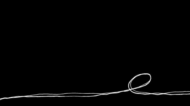くるっとしたラインのの落書き線画イラスト。線が動く手描きのアイコン動画。ループする4Kアニメーション。黒背景に白いペンでフリーハンドで描いた絵のデコレーションフレーム