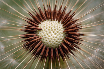 Macro Detail of Dandelion Seed Head Center with Radiating Seeds
