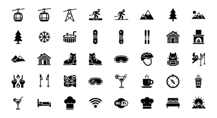 Collection of various monochrome icons representing different activities and objects on a clean white background © John