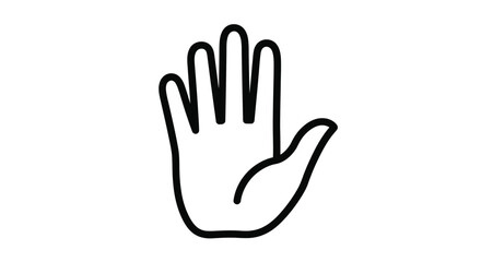 Obraz premium Simple black outline vector illustration of an open human hand displaying a stop gesture or high five.