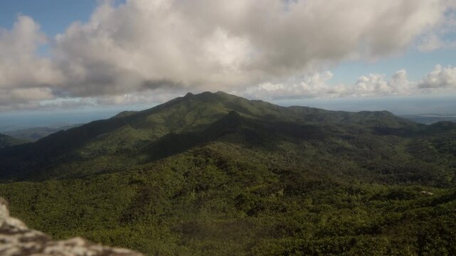 Timelapse of clouds rolling over a mountain in Puerto Rico
