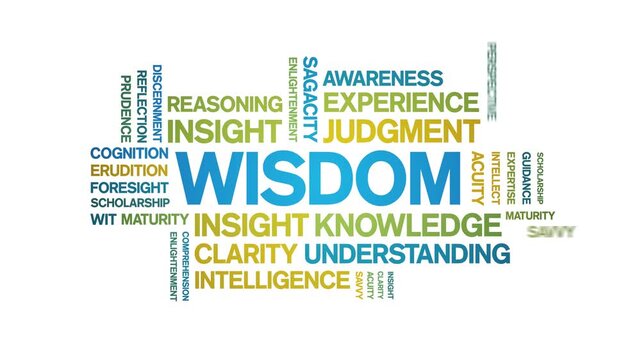 Wisdom animated word cloud-text design animation tag kinetic typography seamless loop.