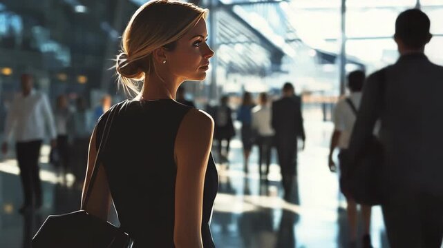 Young Woman Waiting at Airport Terminal.