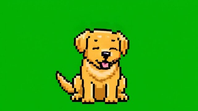 Pixelated dog illustration on green screen for versatile design use