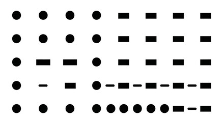 Geometric shapes arranged in a grid pattern with circles and rectangles on a plain surface from a top-down viewpoint