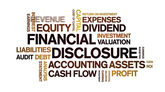 Financial Disclosure animated word cloud-text design animation tag kinetic typography seamless loop.