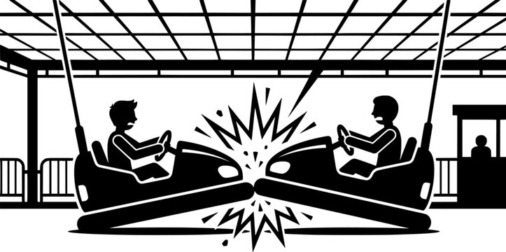 Bumper Car Outline Vector, Amusement Ride Vector, Bumper Cars Clipart
