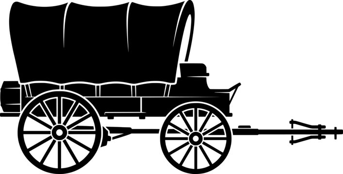 Black and White Vector Illustration of a Covered Wagon
