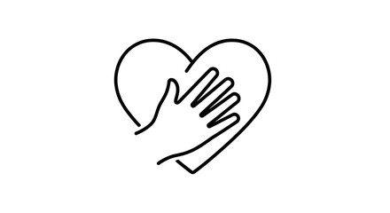 Obraz premium Hand Embracing Heart Icon Vector Illustration, Symbol of Love and Care, Minimalist Design for Health and Charity Concepts