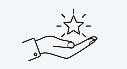 Fototapeta premium Hand Holding Shining Star Icon Vector Illustration, Concept of Success, Achievement, and Recognition, Minimalist Design for Business and Marketing