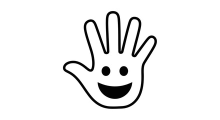 Happy Hand Icon Vector Illustration, Friendly Greeting Gesture, Simple Smiley Face Symbol for Communication and Fun, Isolated on White Background