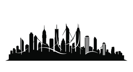 Fototapeta premium Modern city skyline silhouette against a bright sky, representing urban growth and progress.