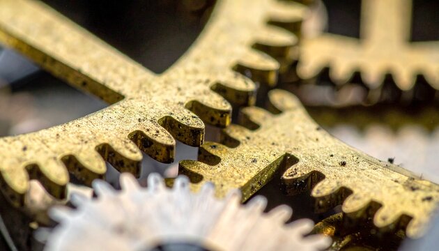 Vintage Clockwork Mechanism Gears Closeup.
